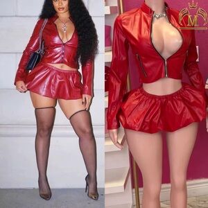 Red Faux Leather Two-Piece Set